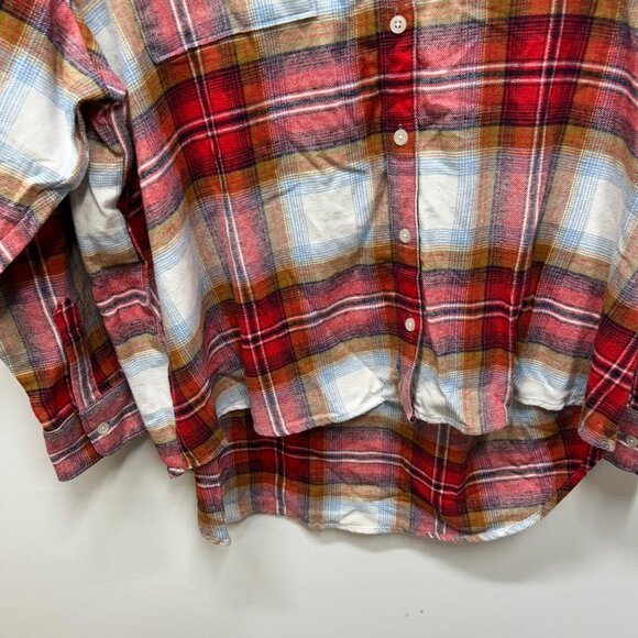 NWT Old Navy the boyfriend shirt plaid button down red tan XL - Picture 2 of 7